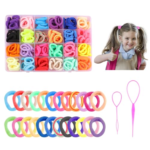 360 Stück Haargummis Mädchen Bunte, 24 Farben Kleine Haargummis mit Frisurenhilfe Haare & Aufbewahrungsbox, Kinder Mini Haargummi, Bunt Mini Zopfgummis für Baby, Kinder & Kleinkinder von Deepton