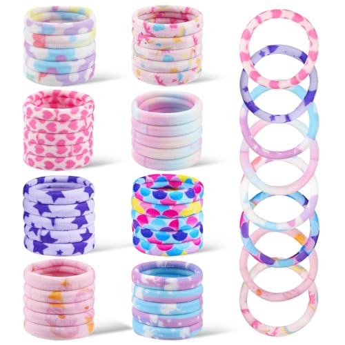 Deepton 40 Stück Haargummis Mädchen Bunte, Zopfgummis Mädchen, 8 Stile Haargummi für Frauen Elastisch, Weiche Nylon Haargummi Set für Frauen dickes, glattes, lockiges Haar von Deepton