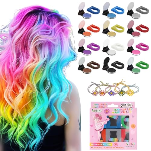 Haarkreide für Mädchen Set I 12 Auswaschbare Farben & 5 Haargummis I Temporäre Haarkreide Kamm Haar Kreide Haarkreide für Kinder I Ideal für Halloween, Weihnachten, Geburtstage I Sicher und Farbenfroh von Deepton