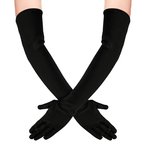 Lange Handschuhe Damen Schwarz, Federboa, 1920er Abendhandschuhe für Halloween Party Kostüm von Deepton