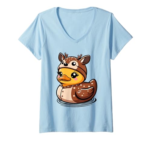 Damen REH Badeente Rehkitz T-Shirt mit V-Ausschnitt Damen REH Badeente Rehkitz T-Shirt mit V-Ausschnitt von Deer Duckling