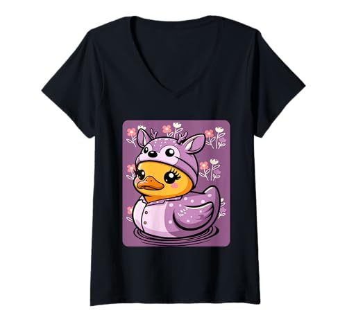 Damen REH Badeente Rehkitz T-Shirt mit V-Ausschnitt Damen REH Badeente Rehkitz T-Shirt mit V-Ausschnitt von Deer Duckling
