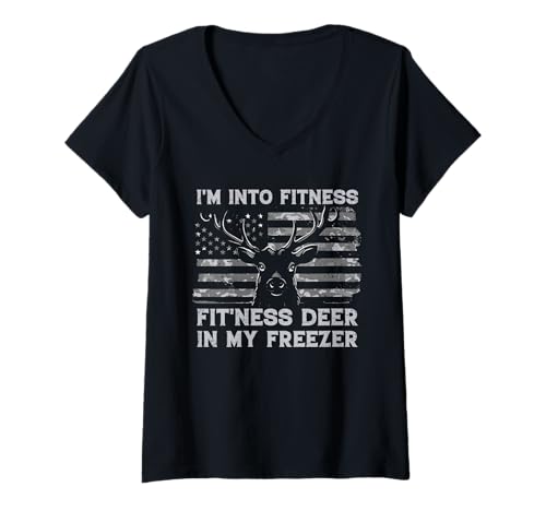 Damen Ich mag Fitness, Fitness, Hirsche in meiner Tiefkühltruhe, Hunting Hunter T-Shirt mit V-Ausschnitt Damen Ich mag Fitness, Fitness, Hirsche in meiner Tiefkühltruhe, Hunting Hunter T-Shirt mit V-Ausschnitt von Deer Elk Buck Hunting Hunter Gifts For Men Women