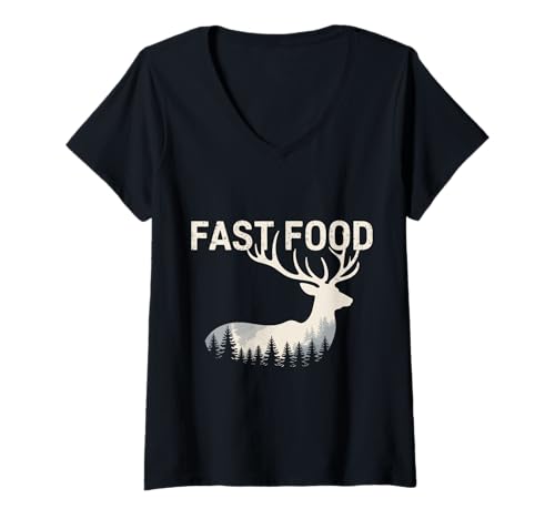 Damen Hirsch Fast Food Jäger Jagd Hirsche Tier Lustig T-Shirt mit V-Ausschnitt Damen Hirsch Fast Food Jäger Jagd Hirsche Tier Lustig T-Shirt mit V-Ausschnitt von Deer Hunting Antlers