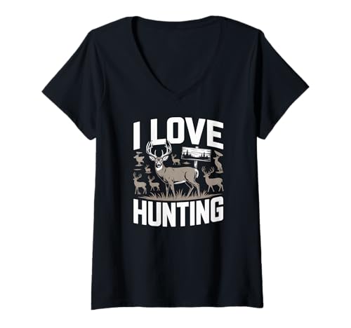 Damen I Love Hunting Deer Hunter Grafik T-Shirt mit V-Ausschnitt Damen I Love Hunting Deer Hunter Grafik T-Shirt mit V-Ausschnitt von Deer Hunting Enthusiast Collection