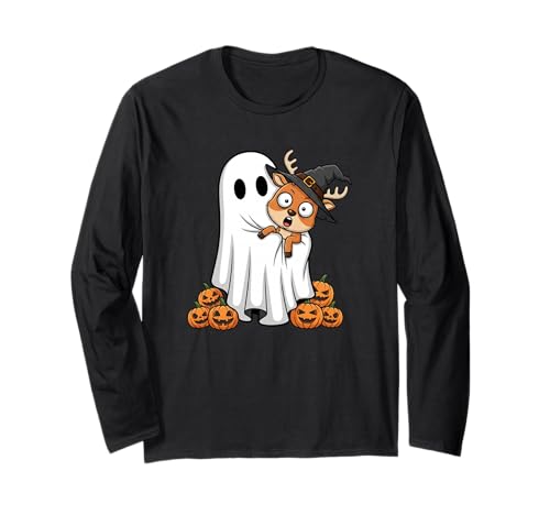 Lustiger Geist Hirsch Kürbis Halloween Kinder Herren Damen Langarmshirt von Deer Lovers Cute Halloween Outfits for Boy Girl
