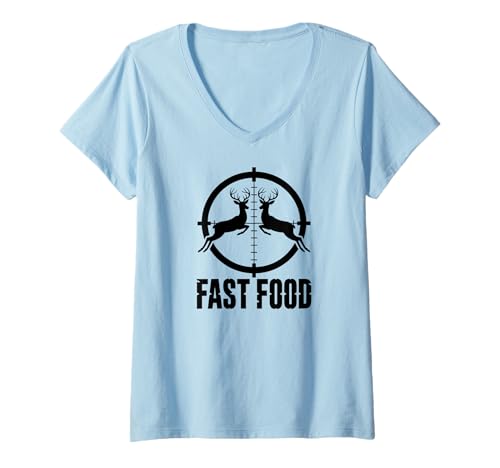 Damen Fast Food Deer ing Crosshair Buck Humor T-Shirt mit V-Ausschnitt von Deer ing Buck Crosshairs Outdoors Humor