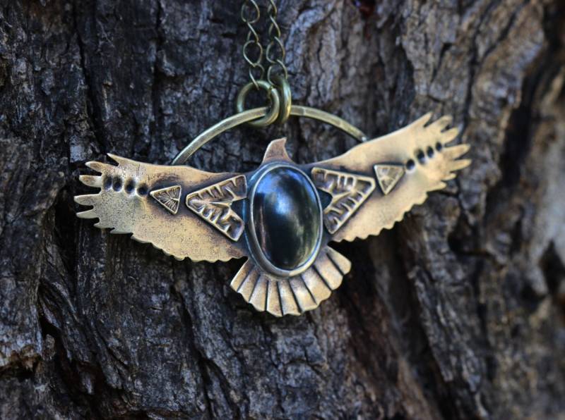Falke Halskette Vogel Adler Donnervogel Boho Messinghalskette Südwestlichen Schmuck Edelstein von DeerGirlDesigns