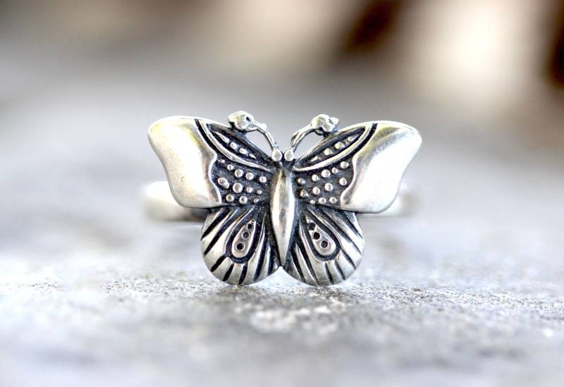 Schmetterling Ring Sterling Silber Monarchfalter Insekt Motte Schmuck Statement von DeerGirlDesigns