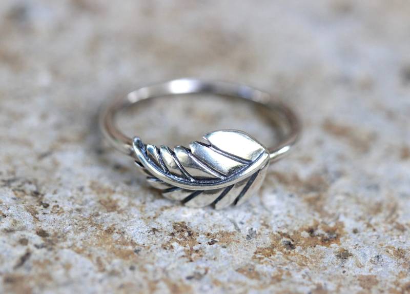 Silber Blatt Ring Sterling Stapelring Natur Cottagecore Schmuck von DeerGirlDesigns