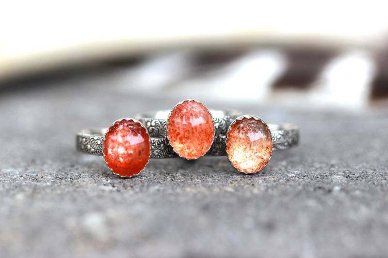 Sonnenstein Ring Sterling Silber Stapelring Schmuck Blumenring Band Edelsteinring Orangenstein von DeerGirlDesigns