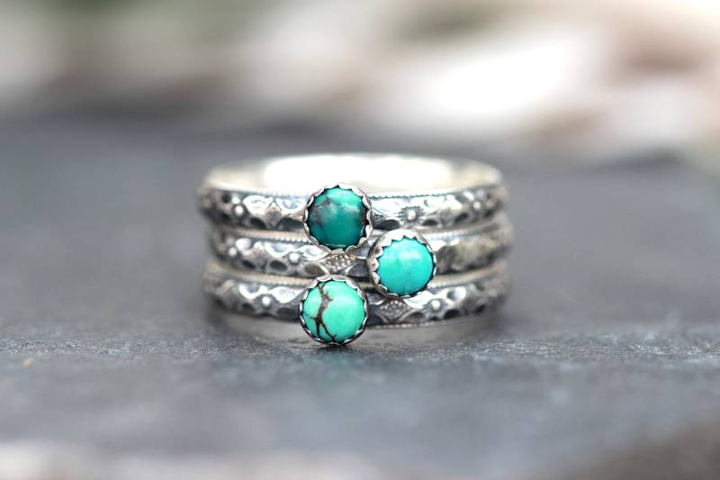 Türkis Ring Einsring Silberring 1Er Jugendstilring Floral Bandring Zierlicher Vorsteckring Zusteckring von DeerGirlDesigns