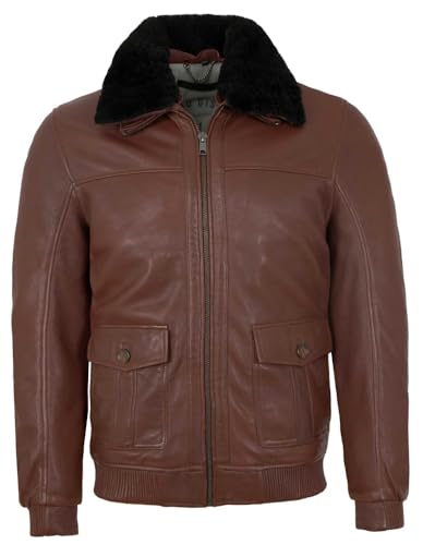 Deercraft - Herren Lederjacke Lammfellkragen Lammnappa dunkel Cognac Größe 50 von Deercraft