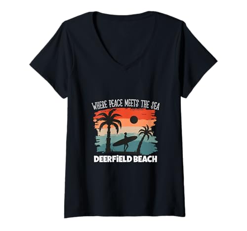 Damen Friede am Meer - Deerfield Beach T-Shirt mit V-Ausschnitt Damen Friede am Meer - Deerfield Beach T-Shirt mit V-Ausschnitt von Deerfield Beach in Florida Designs