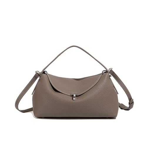 Handtaschen aus echtem Leder für Damen, große Pendler-Tragetasche mit abnehmbarem Schultergurt, Schultertasche für die Arbeit, grau, Einheitsgröße von Deermisu