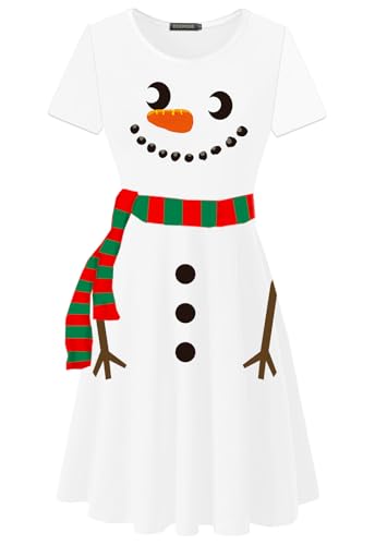 Damen Weihnachten Tunika Kleid Schneemann Druck Kleider Hässliche Weihnachten Midi Kleid M von Deerose