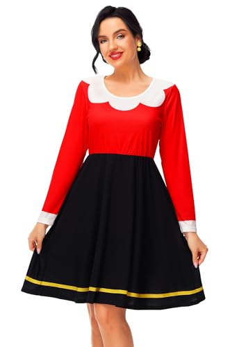 Deerose Damen Halloween Olivenkostüm Langarm Kleid Damen Elastische Taille Niedlich Charakter Cosplay Outfit L von Deerose