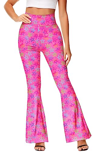 Deerose Damen High Waist Stretch Bell Bottom Slim Fit Flare Leg Hippie Pants, Knallpink (Hot Pink), M von Deerose