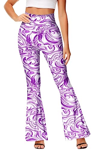 Deerose Damen High Waist Stretch Bell Bottom Slim Fit Flare Leg Hippie Pants, Lila Ripple, M von Deerose