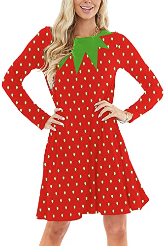 Deerose Wassermelonenkleid für Damen, ärmellos, lustige Früchte, Outfits mit Taschen, L Erdbeere, Mittel von Deerose