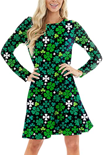 Deerose Damen Valentinstag Kleid Mardi Gras St. Patricks Day Kleider mit Taschen, St. | Kleeblatt 1, Groß von Deerose