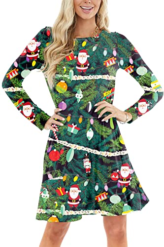 Deerose Frauen Halloween Print Kleid Lustiges Kostüm Outfit mit Taschen, C | Weihnachtsbaum, X-Groß von Deerose