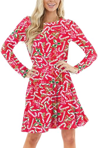 Deerose Frauen Halloween Print Kleid Lustiges Kostüm Outfit mit Taschen, C | Zuckerstange Rosa, Groß von Deerose