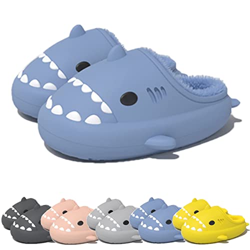 Winter Cloud Slides Shark Slippers Erwachsene Cartoon Fuzzy Slippers rutschfeste weiche bequeme Hausschuhe, Blau, 7-7.5 Women/5.5-6 Men von DeesGames