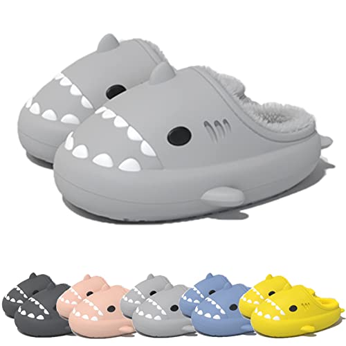Winter Cloud Slides Shark Slippers Erwachsene Cartoon Fuzzy Slippers rutschfeste weiche bequeme Hausschuhe, GRAU, 8-9 Women/7.5-8 Men von DeesGames
