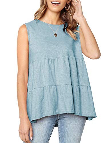 Defal Damen-Tops Sommer Kurzarm locker T-Shirt Babydoll Schößchen - Gr�n - Medium von Defal