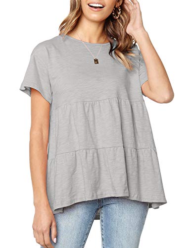 Defal Damen-Tops Sommer Kurzarm locker T-Shirt Babydoll Schößchen - Grau - XX-Large von Defal