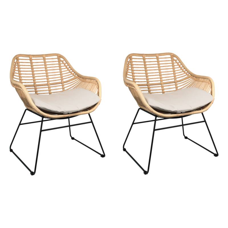 2er Set Dining Gartenstuhl Rattan Korbgeflecht Polster Aluminium Beige Schwarz von Default
