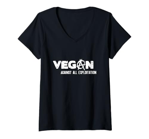 Damen Vegan Anarchist Anarchy Veganarchist Anarcho-Vegan T-Shirt mit V-Ausschnitt Damen Vegan Anarchist Anarchy Veganarchist Anarcho-Vegan T-Shirt mit V-Ausschnitt von Defend Animals