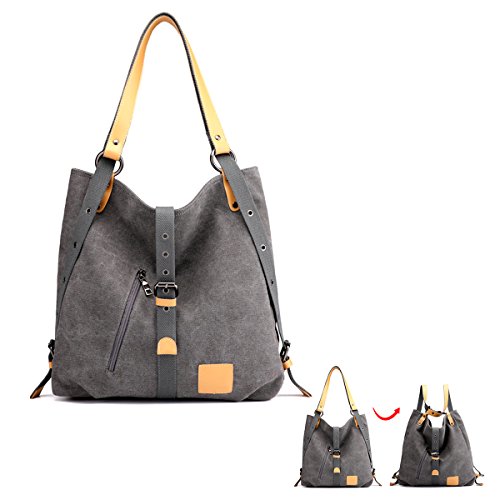 Defeng Canvas Schultertasche Modische Rucksäcke Handtasche Backpack Damenhandtasche Rucksack Baumwolletasche (Grau) von Defeng