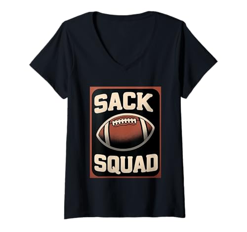 Damen Sack Squad Defensive Fußball -Lineman -Mannschaft |||- T-Shirt mit V-Ausschnitt von Defensive Fußballsportler Fähigkeiten