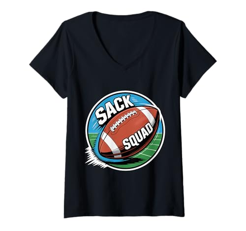 Damen Sack Squad Defensive Fußball -Lineman -Mannschaft - T-Shirt mit V-Ausschnitt Damen Sack Squad Defensive Fußball -Lineman -Mannschaft - T-Shirt mit V-Ausschnitt von Defensive Fußballsportler Fähigkeiten