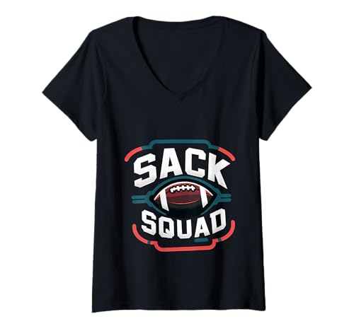 Damen Sack Squad Defensive Fußball -Lineman -Mannschaft |||- T-Shirt mit V-Ausschnitt Damen Sack Squad Defensive Fußball -Lineman -Mannschaft |||- T-Shirt mit V-Ausschnitt von Defensive Fußballsportler Fähigkeiten
