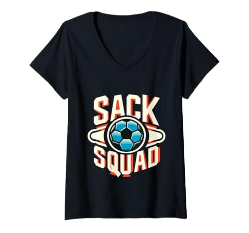 Damen Sack Squad Defensive Fußball -Lineman -Mannschaft |||- T-Shirt mit V-Ausschnitt von Defensive Fußballsportler Fähigkeiten