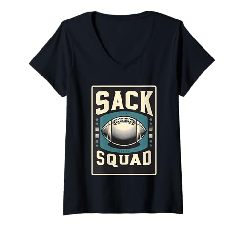 Damen Sack Squad Defensive Fußball -Lineman -Mannschaft |||- T-Shirt mit V-Ausschnitt Damen Sack Squad Defensive Fußball -Lineman -Mannschaft |||- T-Shirt mit V-Ausschnitt von Defensive Fußballsportler Fähigkeiten