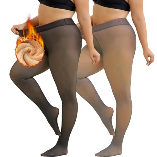 Deftkaze 2er Pack Thermo Strumpfhose Damen Winter Gefütterte Bauchweg Thermostrumpfhose Dick & Warm Durchscheinende Thermoleggings Fleece Leggings High Waist Winterstrumpfhose S-5XL von Deftkaze