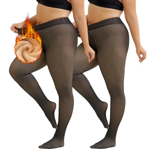 Deftkaze 2er Pack Thermo Strumpfhose Damen Winter Gefütterte Bauchweg Thermostrumpfhose Dick & Warm Durchscheinende Thermoleggings Fleece Leggings High Waist Winterstrumpfhose S-5XL von Deftkaze
