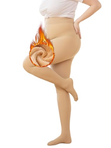 Deftkaze Thermo Strumpfhose Damen Winter Gefütterte Thermostrumpfhose Dicke Warme Bauchweg Thermoleggings Gefälscht Durchscheinende Fleece Leggings High Waist Pantyhose von Deftkaze