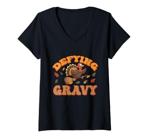 Damen Trotzende Soße Truthahn Thanksgiving Matching Turkey Day T-Shirt mit V-Ausschnitt Damen Trotzende Soße Truthahn Thanksgiving Matching Turkey Day T-Shirt mit V-Ausschnitt von Defying Gravy Turkey Thanksgiving