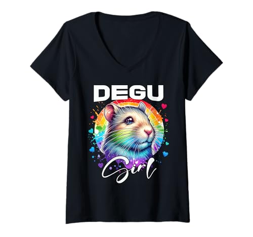 Damen Degu Mädchen Degu Girl Strauchratte Degus T-Shirt mit V-Ausschnitt von Degu Designs Damen