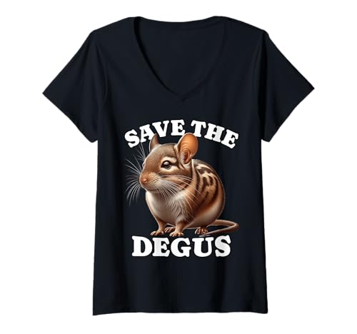 Damen Degu Save Degu Strauchratte T-Shirt mit V-Ausschnitt Damen Degu Save Degu Strauchratte T-Shirt mit V-Ausschnitt von Degu Designs Für Damen Und Herren