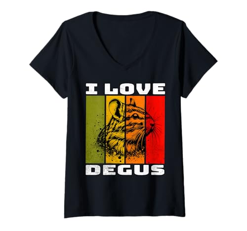 Damen Degu Retro Strauchratte Ich Liebe Degu T-Shirt mit V-Ausschnitt von Degu Motive Herren Damen