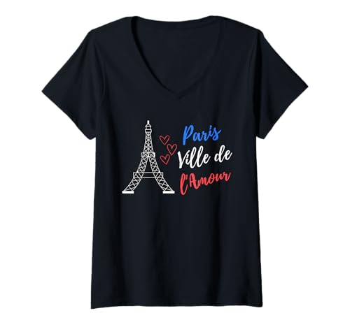 Damen Paris Stadt der Liebe, Eiffelturm, Souvenirs de Paris T-Shirt mit V-Ausschnitt Damen Paris Stadt der Liebe, Eiffelturm, Souvenirs de Paris T-Shirt mit V-Ausschnitt von Déguisement Tour Eiffel Cadeau Paris Femme Enfant