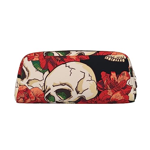 Dehiwi Federmäppchen mit Rosen- und Totenkopf-Motiv, wasserdicht, niedliches Leder, für Reisen, Kosmetik, Make-up-Tasche, Organizer, Stifthalter für Büro Make-up, gold, Einheitsgröße, Taschen-Organizer von Dehiwi