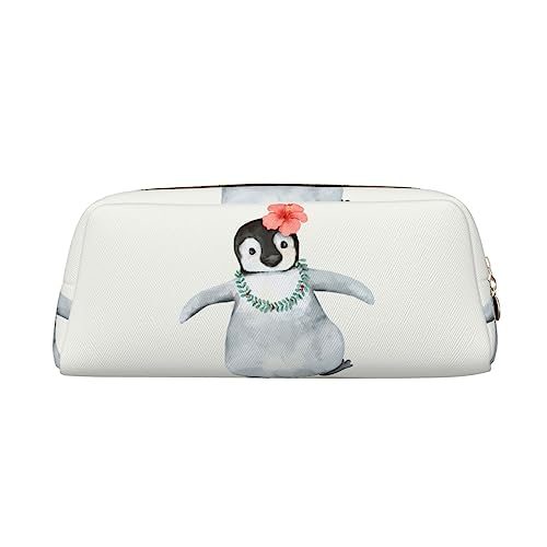 Dehiwi Pinguin trägt Blumen Federmäppchen Wasserdicht Niedlich Leder Bleistift Tasche Reise Kosmetik Make-up Tasche Organizer Stifthalter für Büro Make-up, gold, Einheitsgröße, Taschen-Organizer von Dehiwi