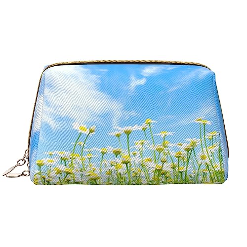 Fresh Daisy Make-up-Tasche, große Kapazität, Reise-Kosmetiktasche, PU-Leder, Make-up-Organizer-Tasche für Frauen und Mädchen, weiß, Einheitsgröße von Dehiwi